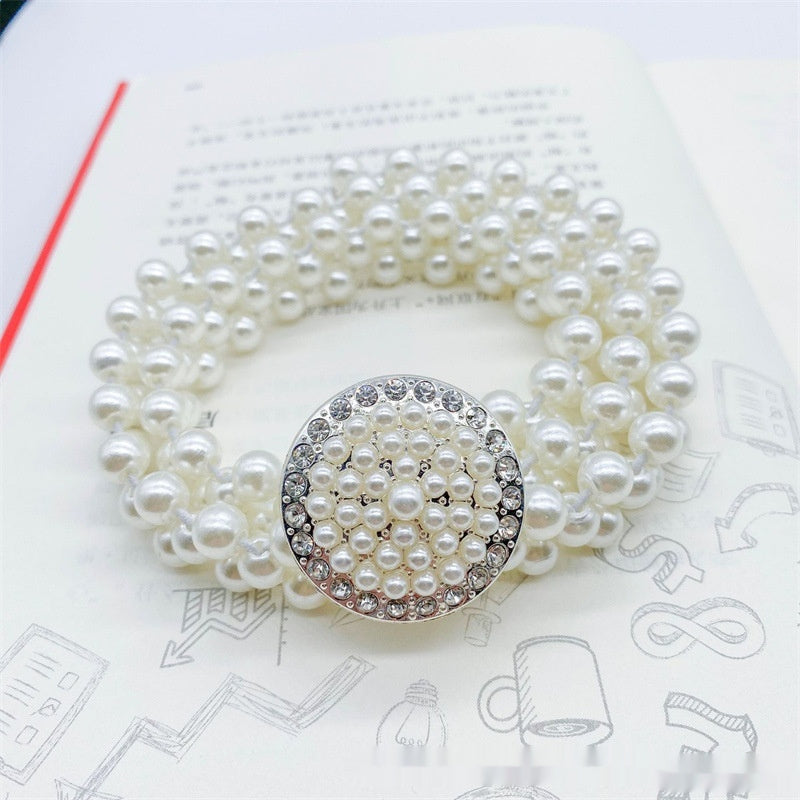 Joyería de moda para mujer, cadena de cintura con perlas blancas