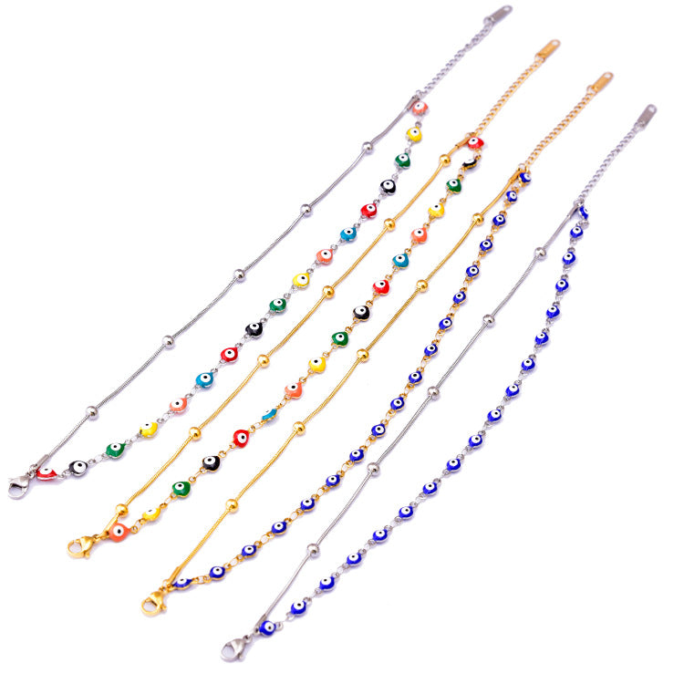 Tobillera de moda con cadena de doble capa y cuentas redondas de billar de colores