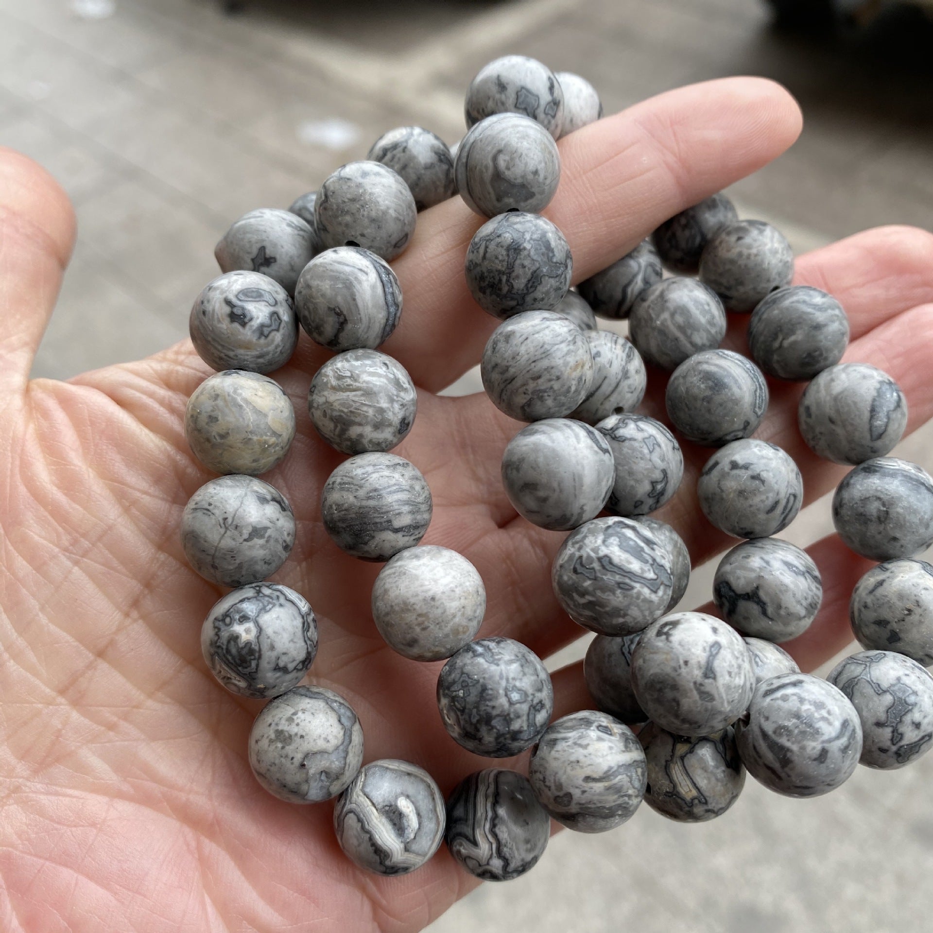 7A Natural Stone Map Stone Bracelet Single Circle Gray Picasso