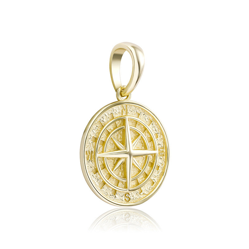 925 Silver Compass Compass Hip Hop Pendant Necklace