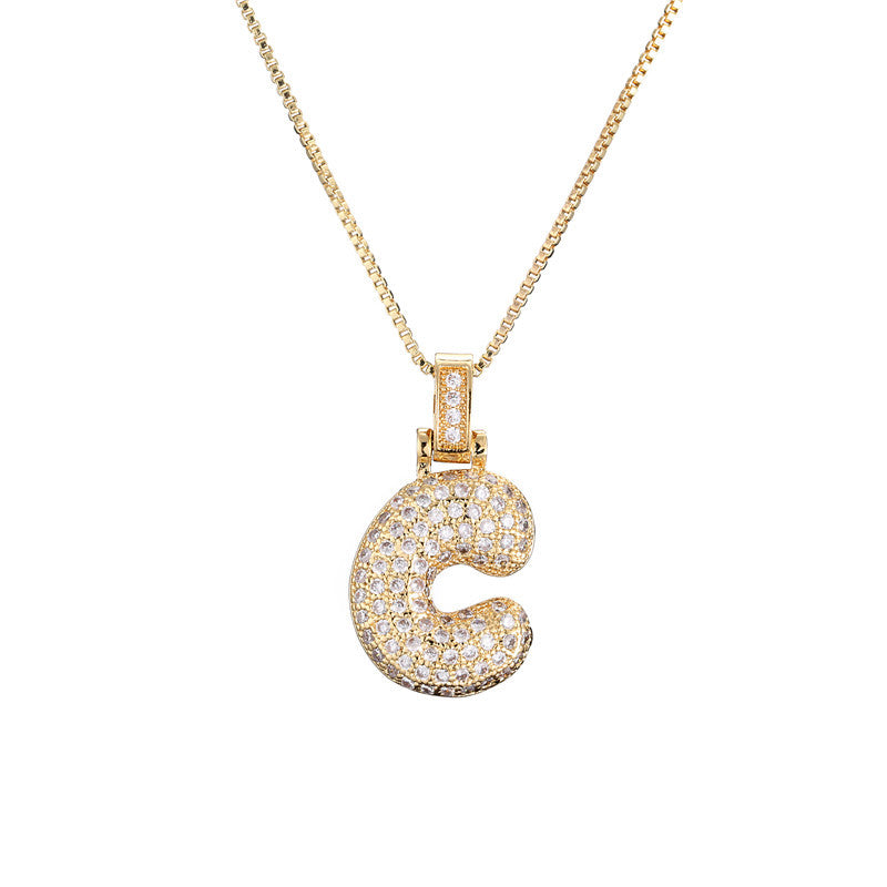 Schlüsselbeinkette Kupfer Mikro-intarsierte Zirkon 26 Buchstaben-Anhänger-Halskette für Frauen Geburtstag Schmuck Geschenke
