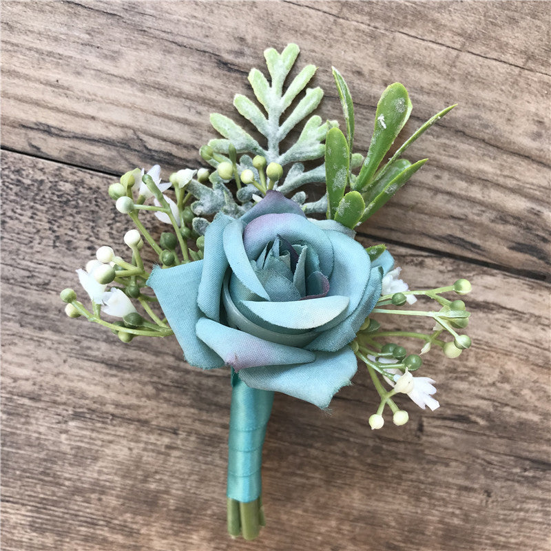 Koreanischer Stoff Braut und Bräutigam Korsage Rose Kleine Knospen Seidenblume vor der Heirat