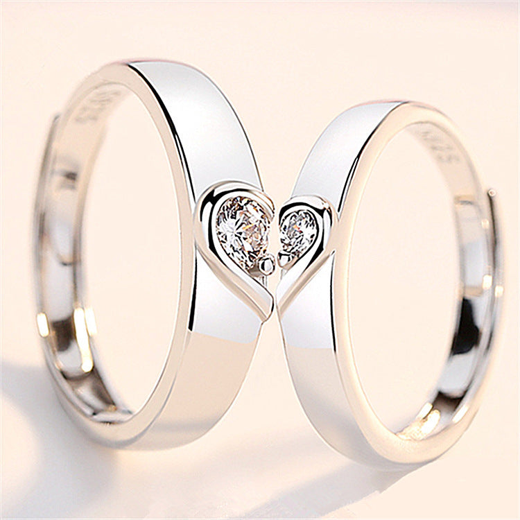 Silver heart diamond ring couple love wedding ring engagement diamond ring men and women marriage wedding heart
