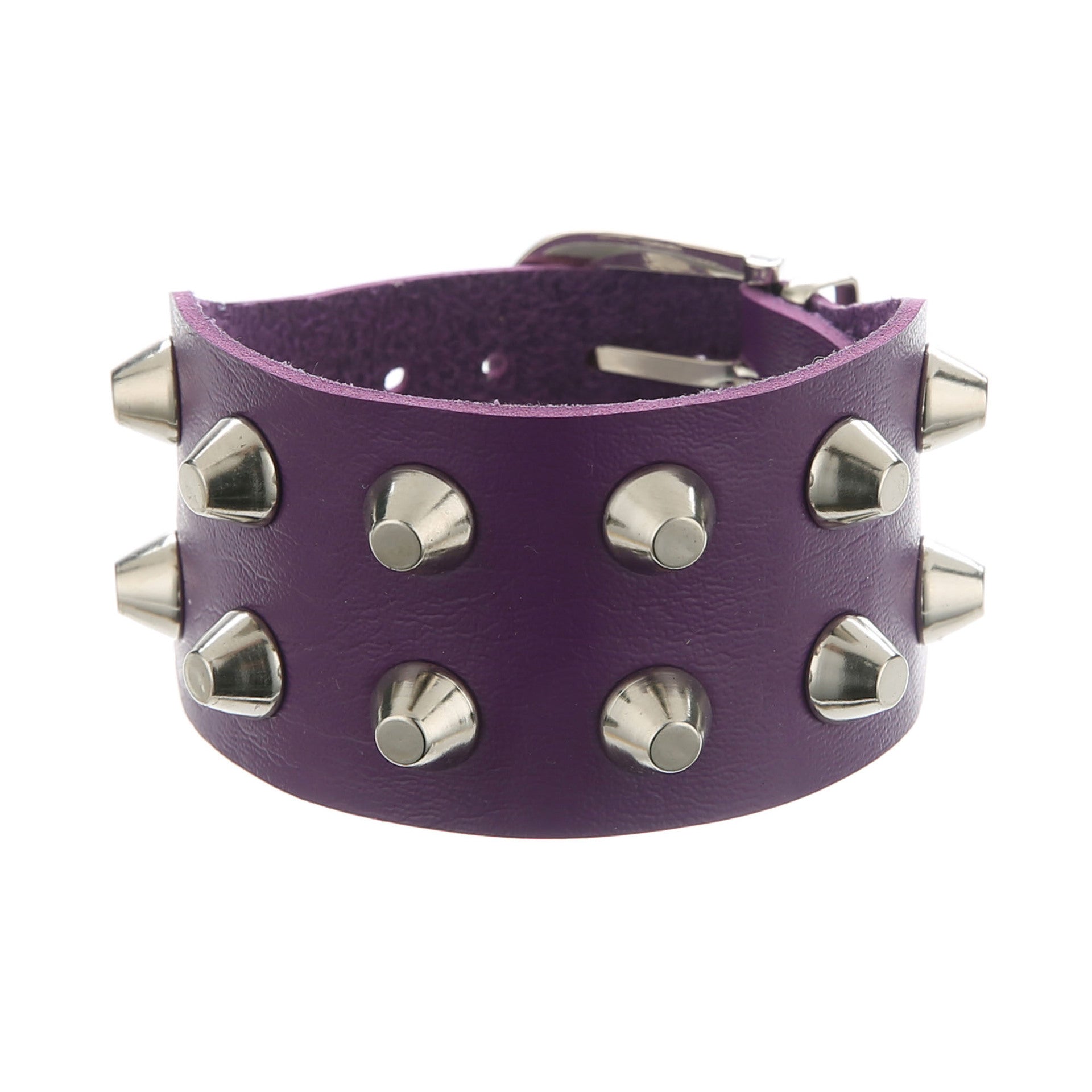 Metal Rock Double Row Flat Rivet Bracelet PU Bracelet
