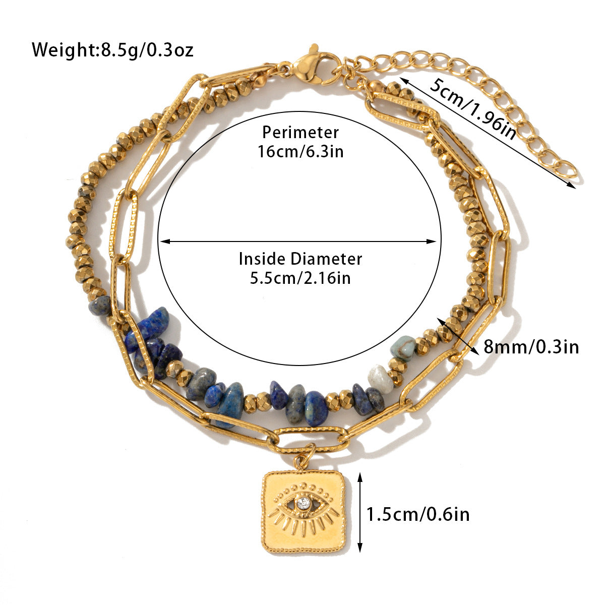 Pulsera bohemia de doble capa con cuentas de piedra natural