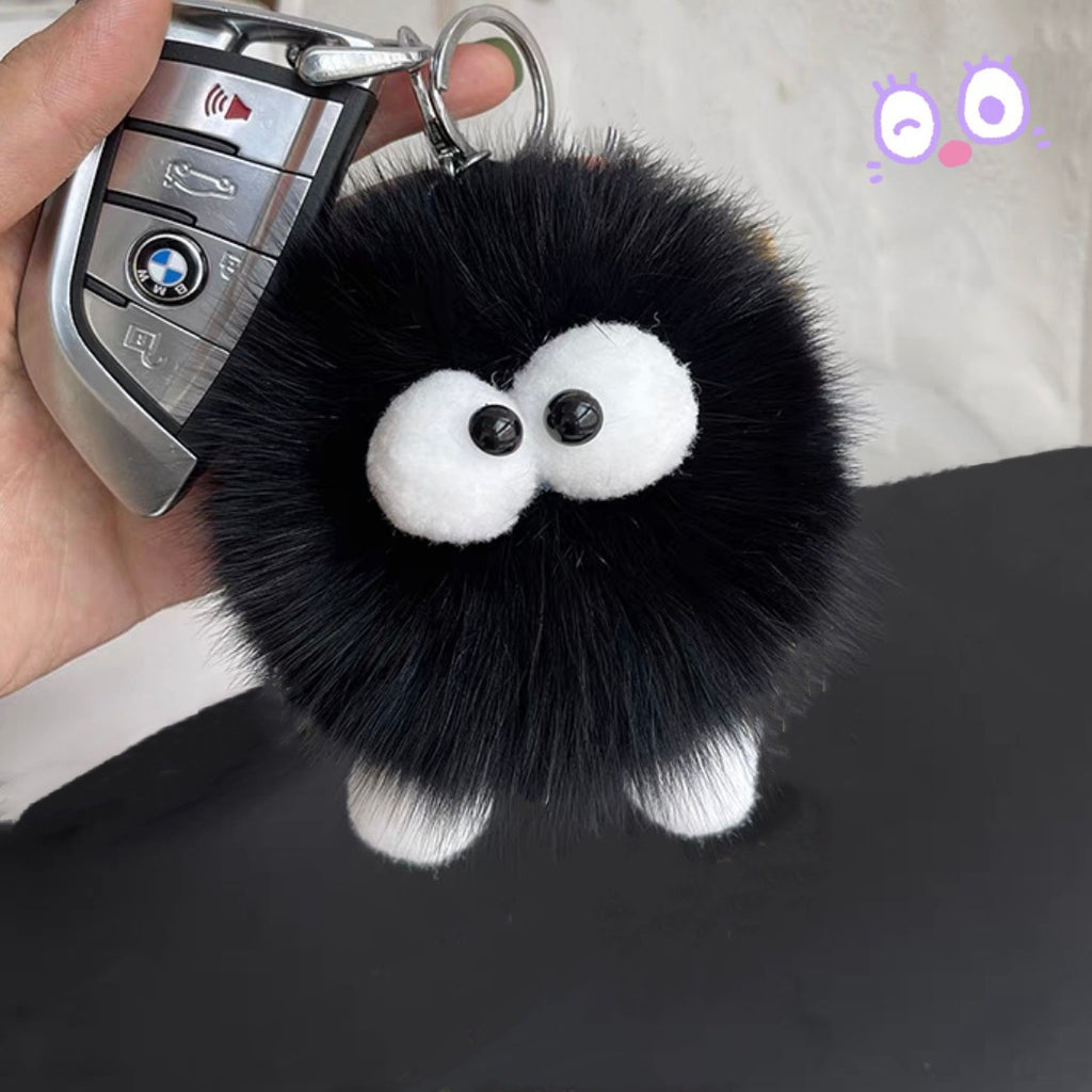 Colgante de llavero para coche de piel de zorro pequeño con forma de briqueta