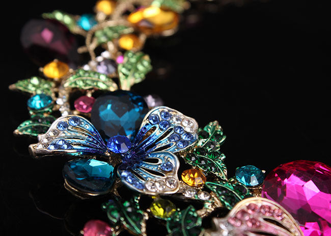Colorful Flower Crystal Diamond Short Clavicle Necklace Earring Set