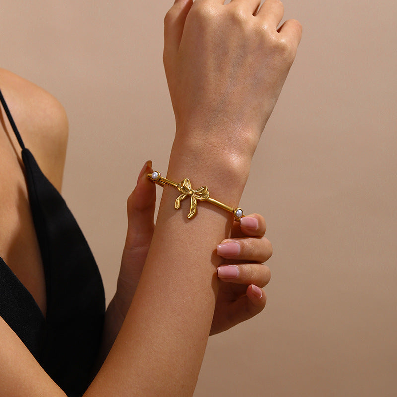 Stylisches Öffnungsarmband Damen Perle Schleife