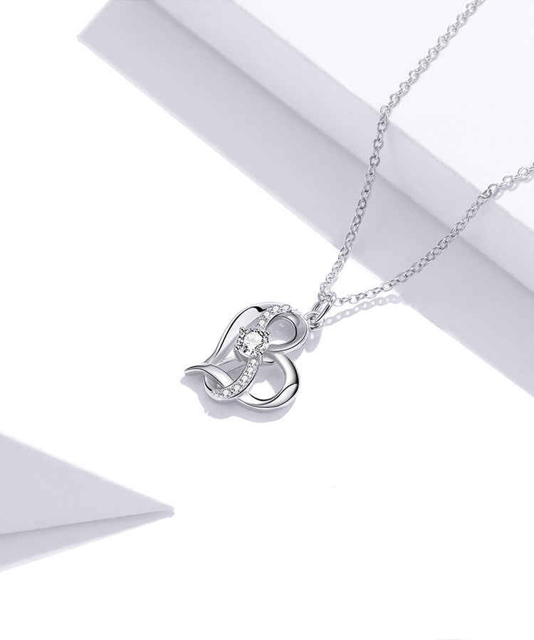 Herzförmige Hohl-Halskette mit Zirkonia-Einlage aus S925 Silber