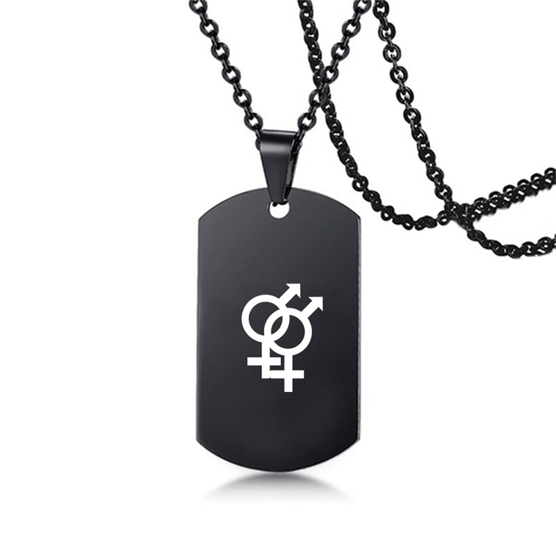 Edelstahl LGBT ID Halskette Schmuck Gravieren Gay Lesbian Transgender Symbol Hundemarken Halsketten für Männer Frauen