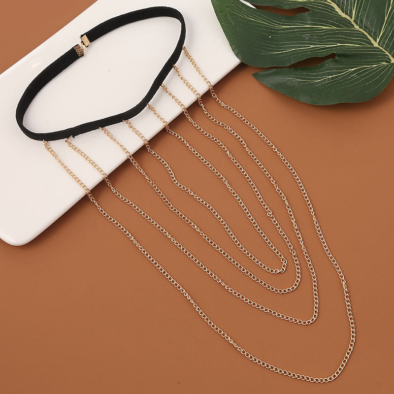 Joyería corporal elástica multicapa de moda creativa para mujer con cadena para el muslo