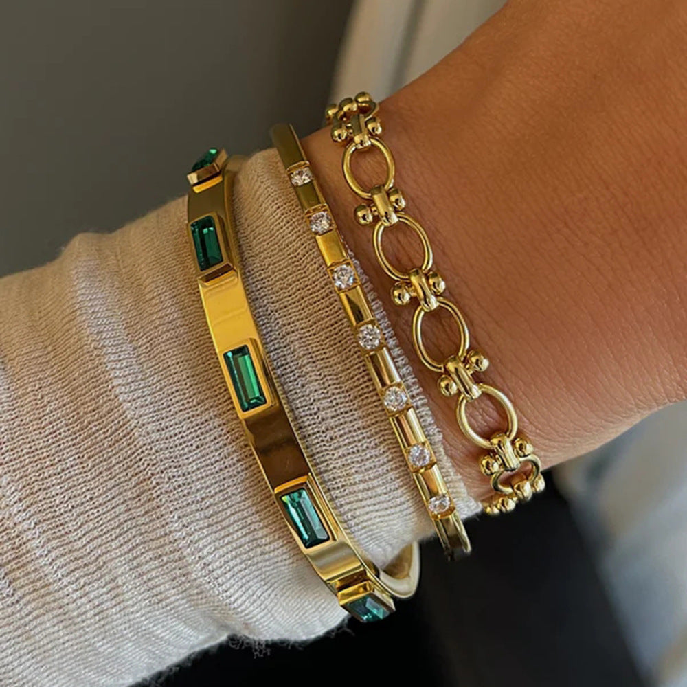 Pulseras De Acero Inoxidable Chapadas En Oro, Modernas Y Versátiles Con Circonita