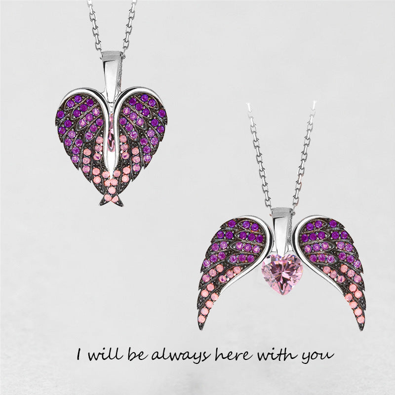 Collar Colgante Corazón Alas de Ángel para Mujer