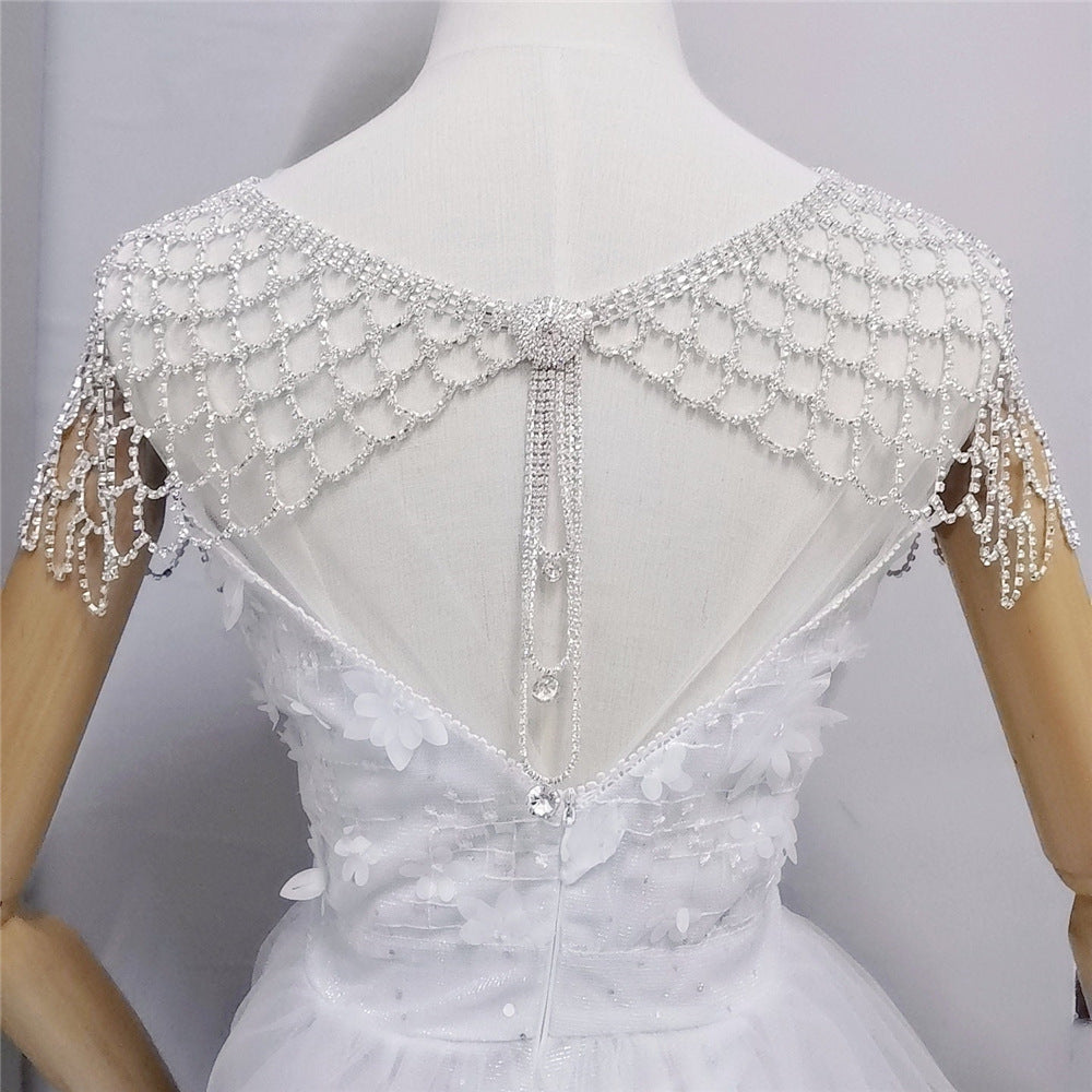 Moda Diamantes de imitación Malla Hueco Borla Larga Colgante Cadena de Hombro Boda Nupcial Vestido de Noche Mantón de Cristal