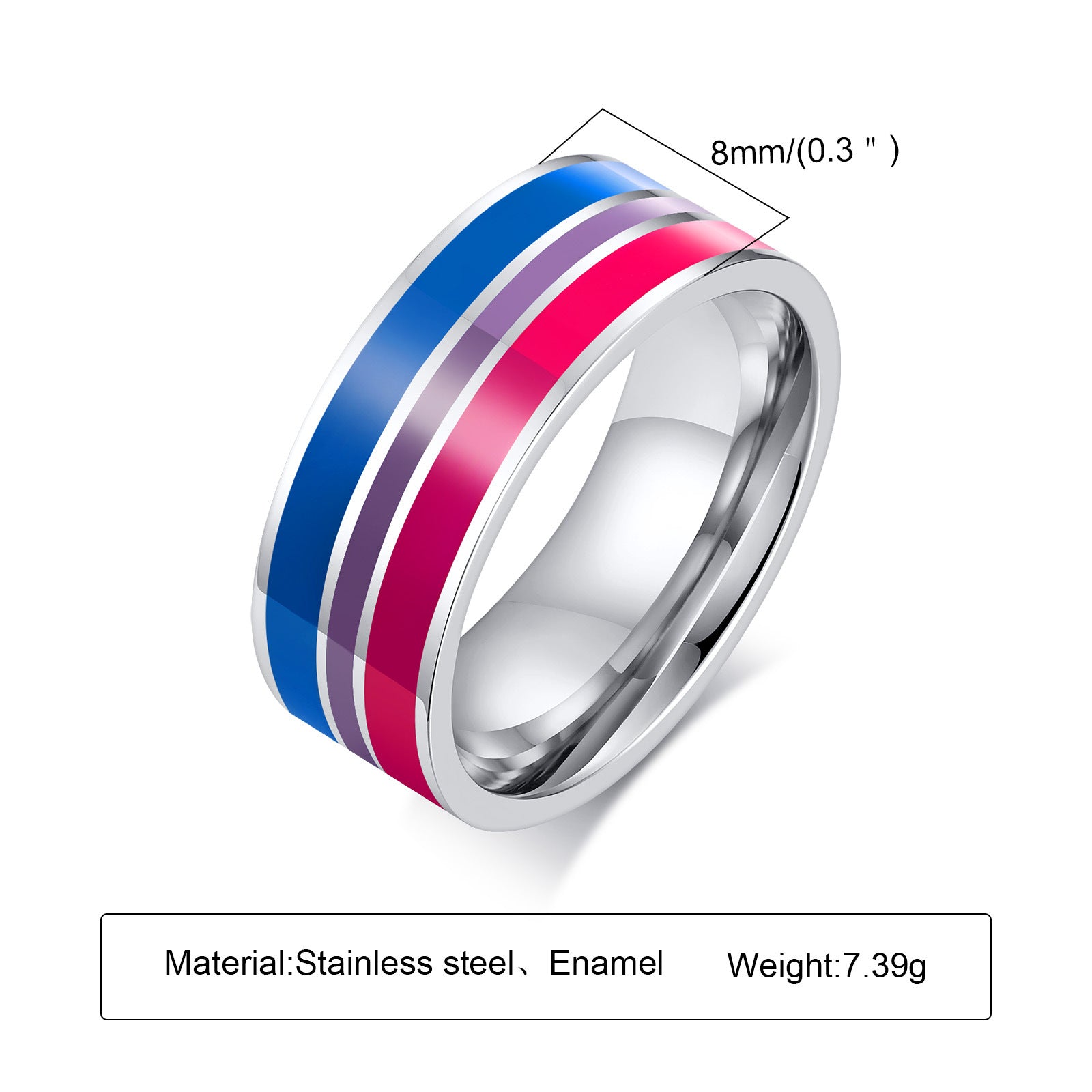 Anillo de color 8mm de hombre, mismo color de bandera, joyería de comercio exterior al por mayor, color arcoíris