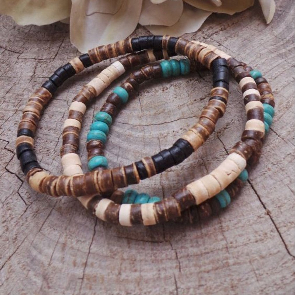 Simple Turquoise Wooden Bead Bracelet