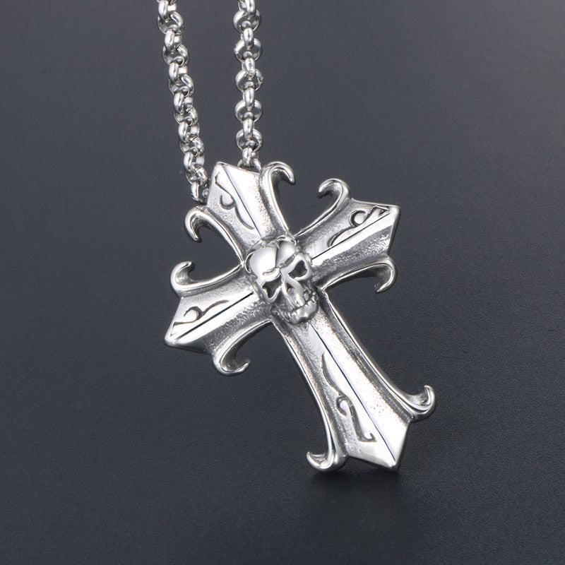 Gothic Vintage Kreuz Geisterkopf Herren Titanstahl Anhänger Halskette Mode Fashionmonger Punk Schmuck