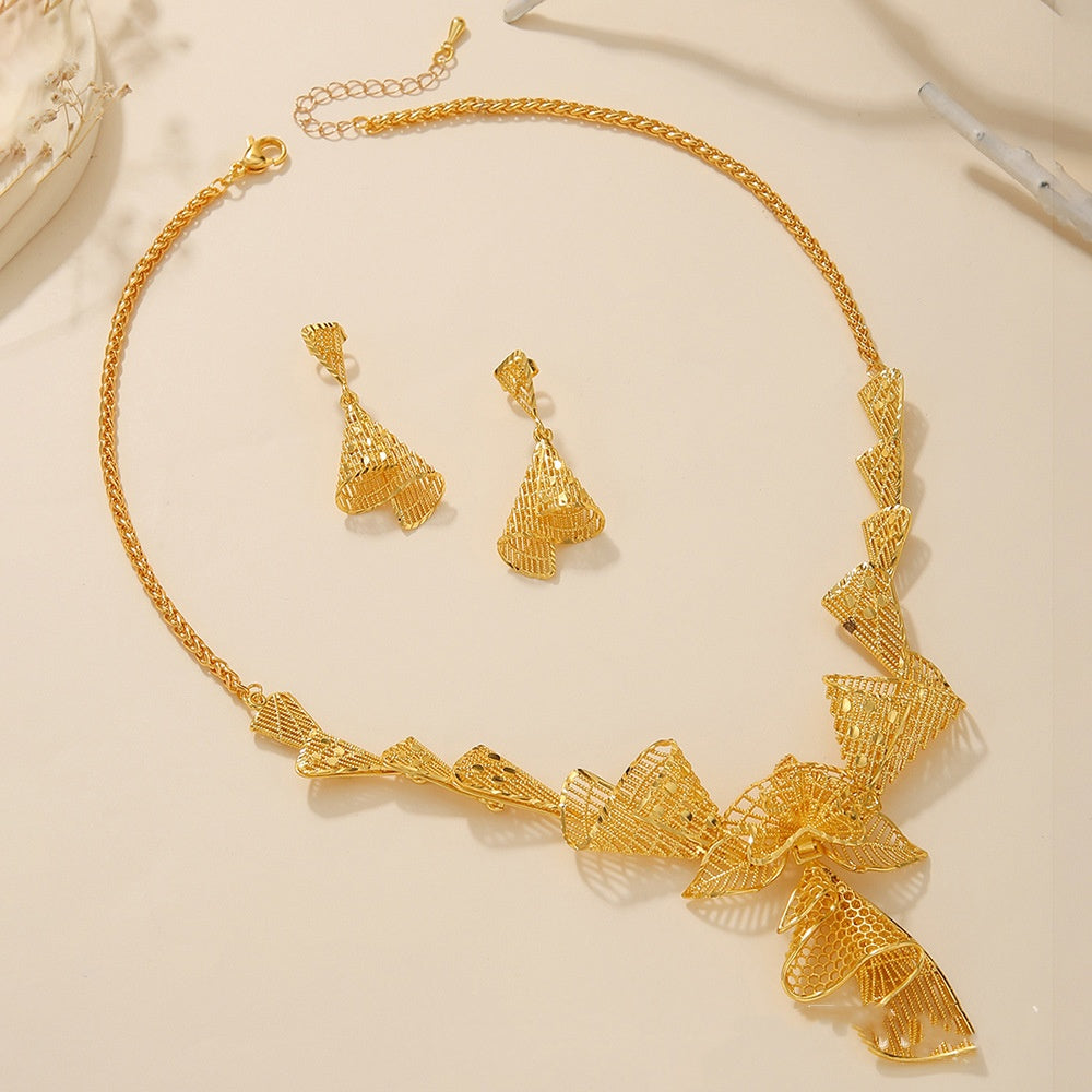 Braut Halskette Ohrringe Hohl Geschnitzter Schmuck
