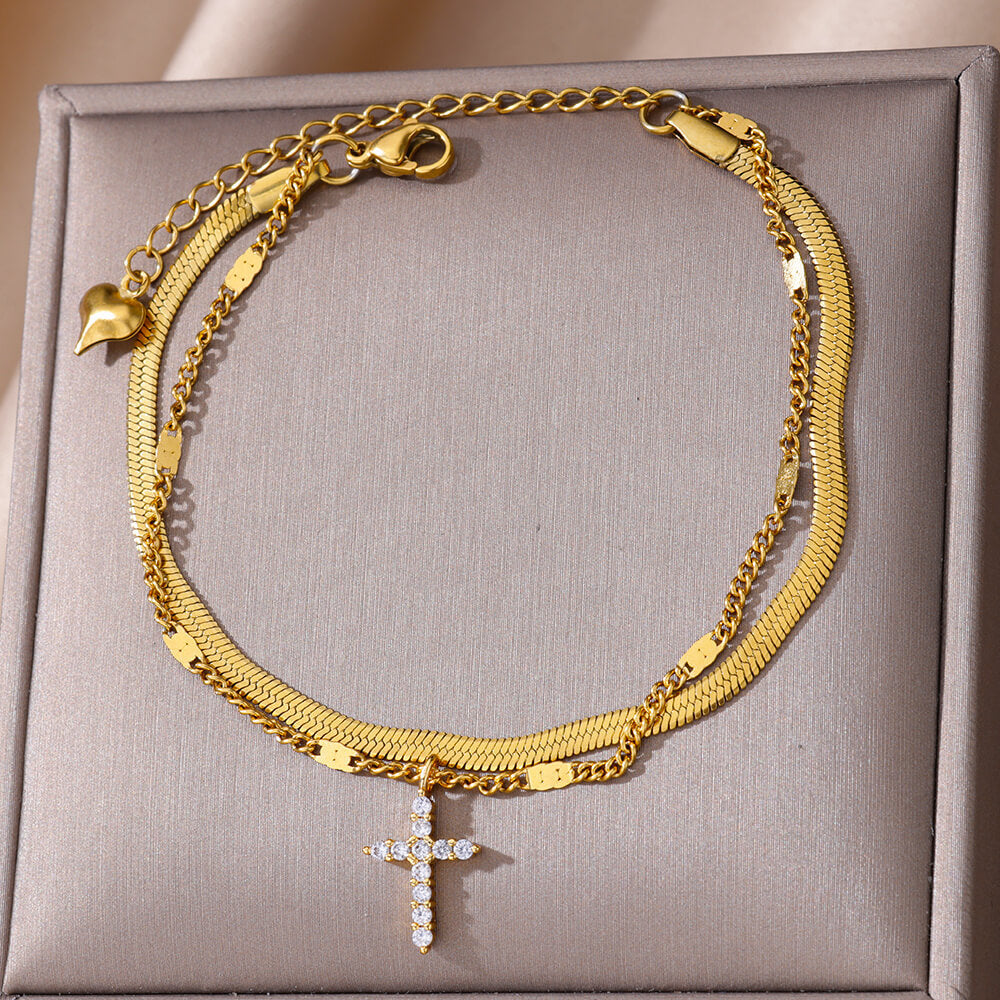 Mode Doppelschicht Schlangenkette Fußkettchen Elegant Strand Edelstahl
