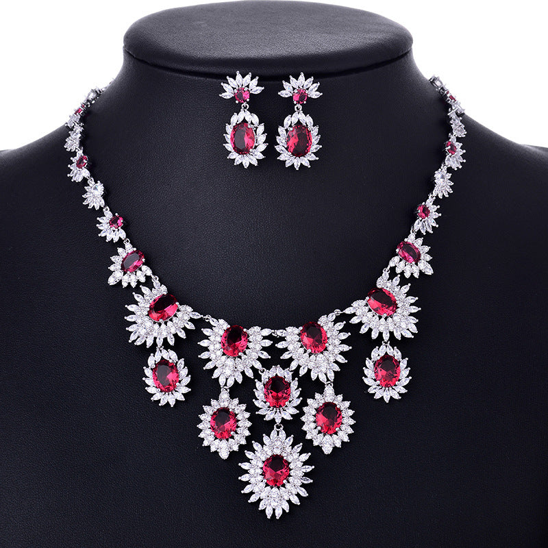 Schmuck Bunte Zirkon Ohrringe Halskette Set Braut Hochzeit Schmuck Accessoires