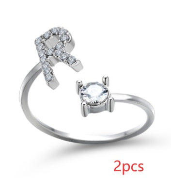 Nuevo Diseño Anillo Ajustable con Letra Inicial 26 Joyería de Moda para Mujeres Joyería Simple y Elegante