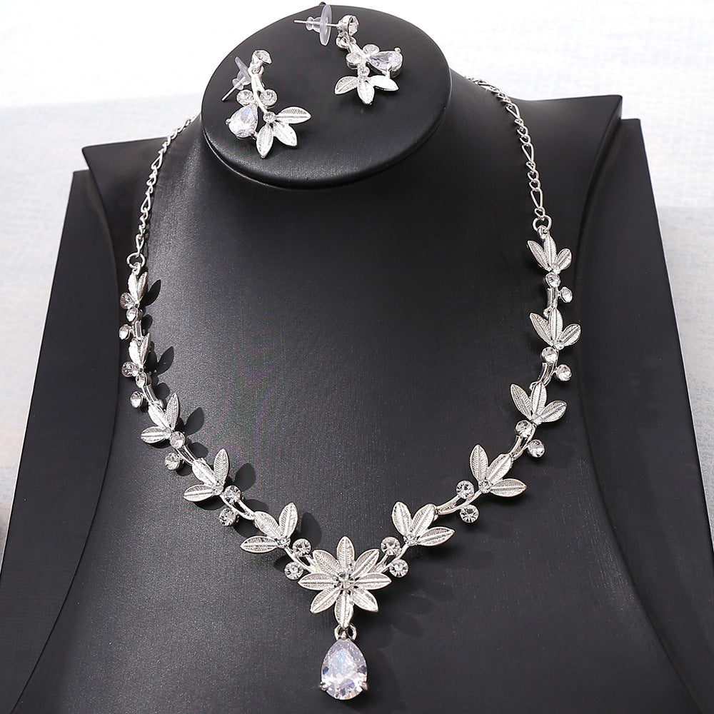 Brautschmuck Zirkon Ohrringe Halskette zweiteiliges Set