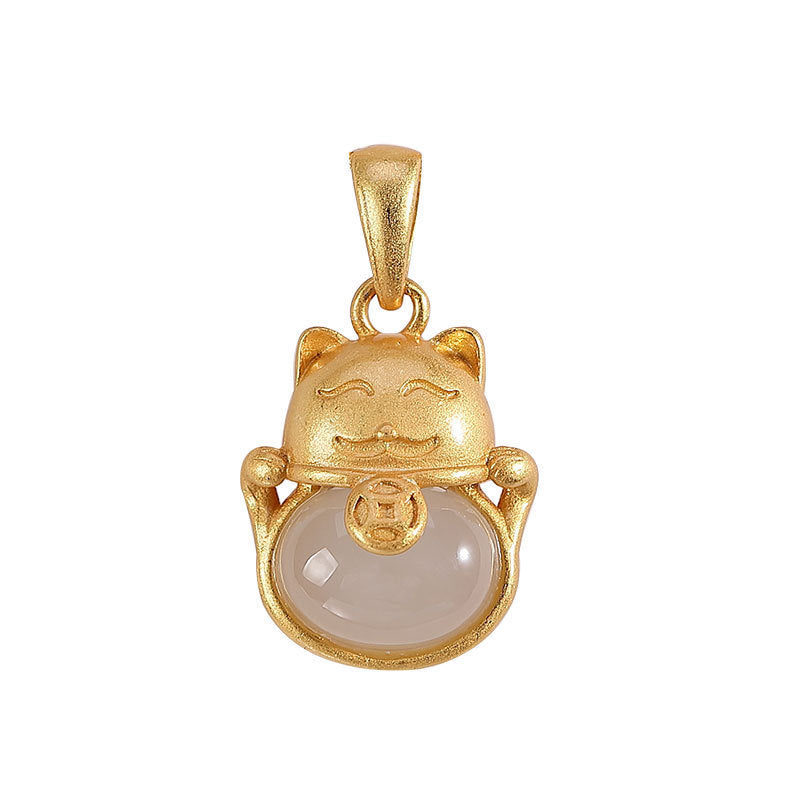 Glückskatze Hetian Jade Altes Gold Anhänger Weibliche Nische