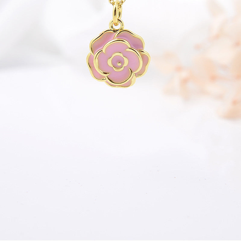 Damenschmuck Kupferplattiert Goldfarben Rose Tropföl Anhänger Halskette