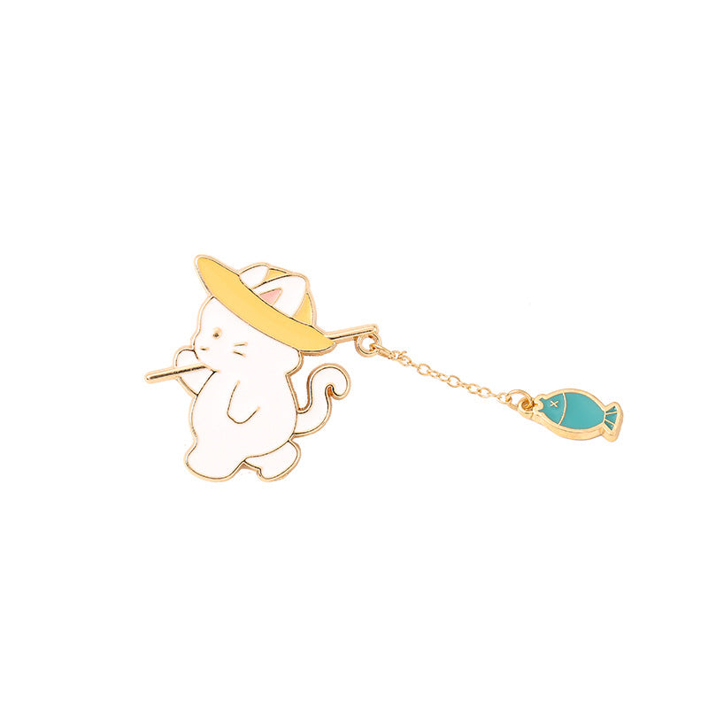 Bonito Broche de Insignia de Gato de Dibujos Animados Estilo Pescador
