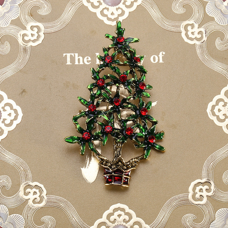 Broche de aleación con diseño de árbol de Navidad y goteo de aceite para ropa