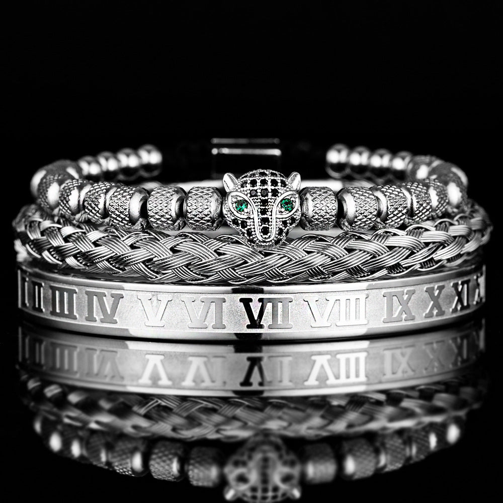 Leopardkopf-Set Mesh Ananas Perle Römisches Armband