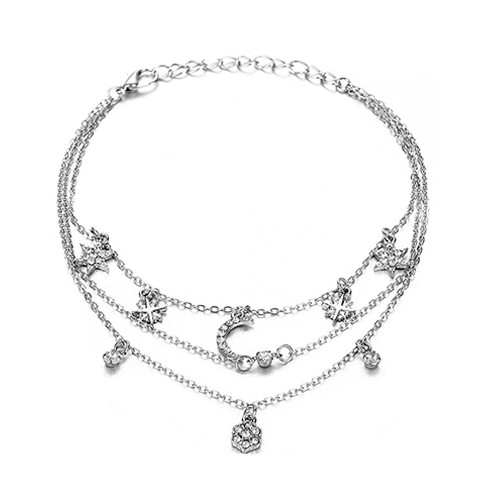 Tobillera con forma de corazón, diamante, cruz, estrella y luna