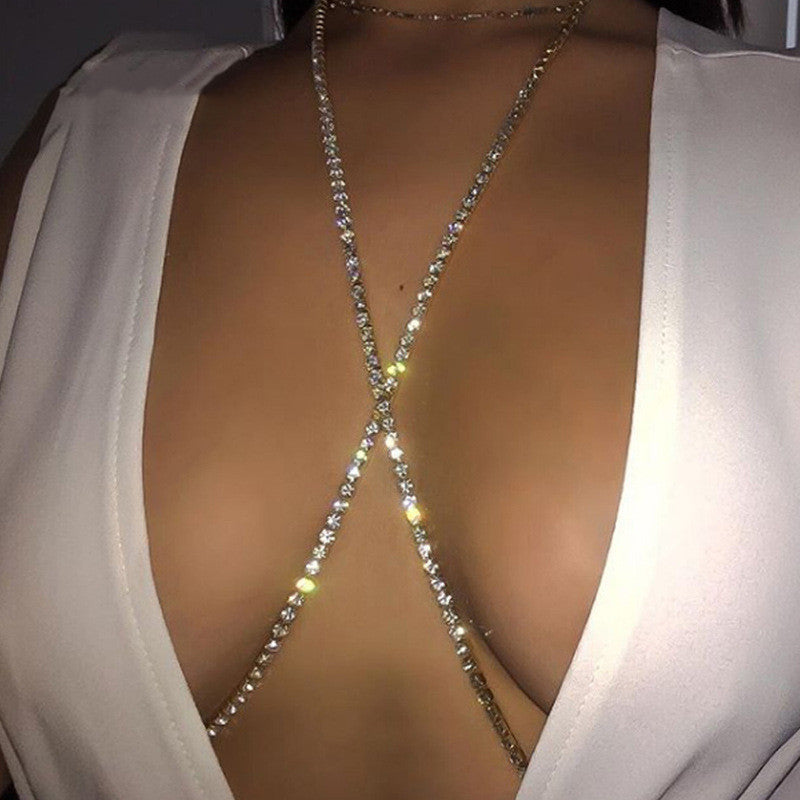 Cadena de pecho sencilla de moda con diamantes de imitación para mujer
