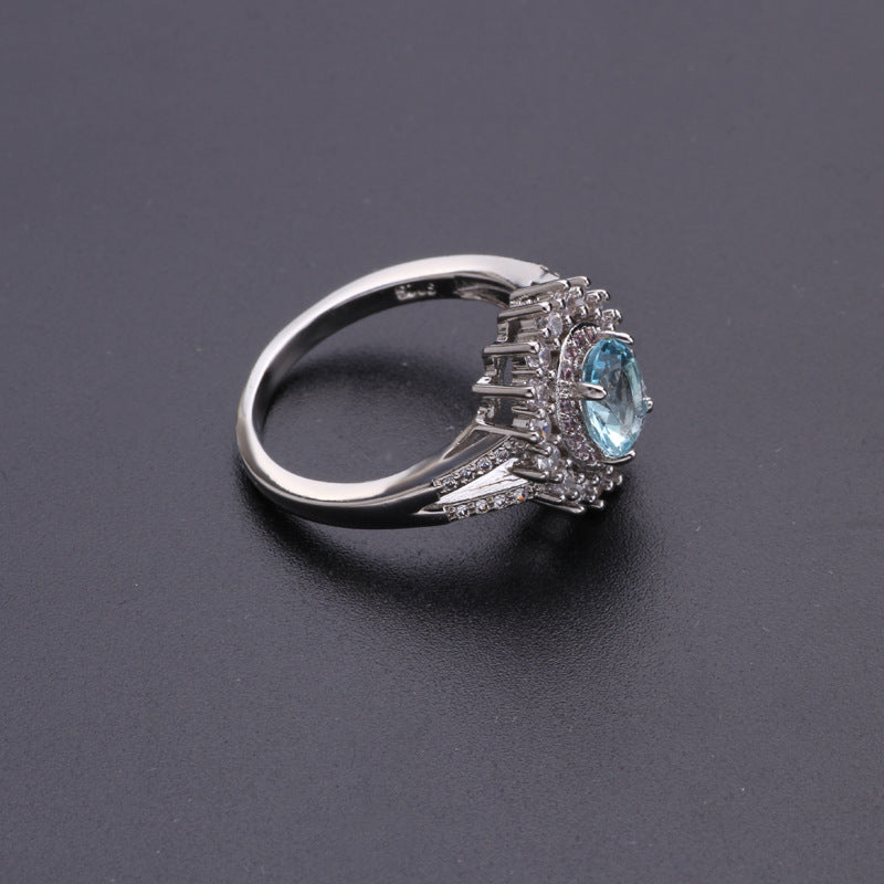 Damenmode blauer Kristall-Diamantring
