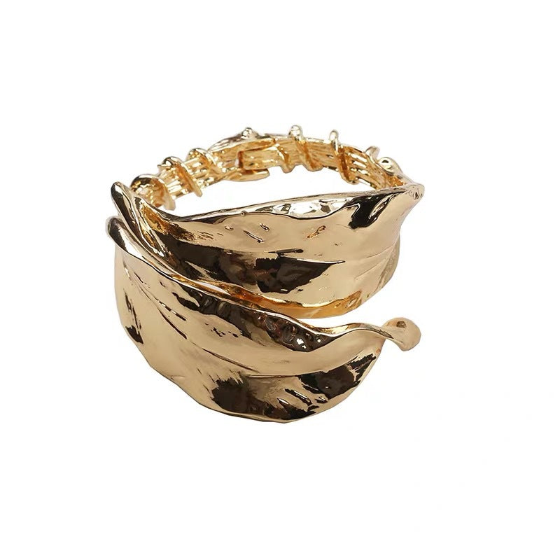 Niche Design Thorns Winding Metal Leaf Shape Open-ended Bracelet