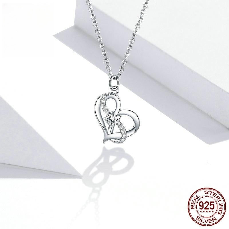 Herzförmige Hohl-Halskette mit Zirkonia-Einlage aus S925 Silber