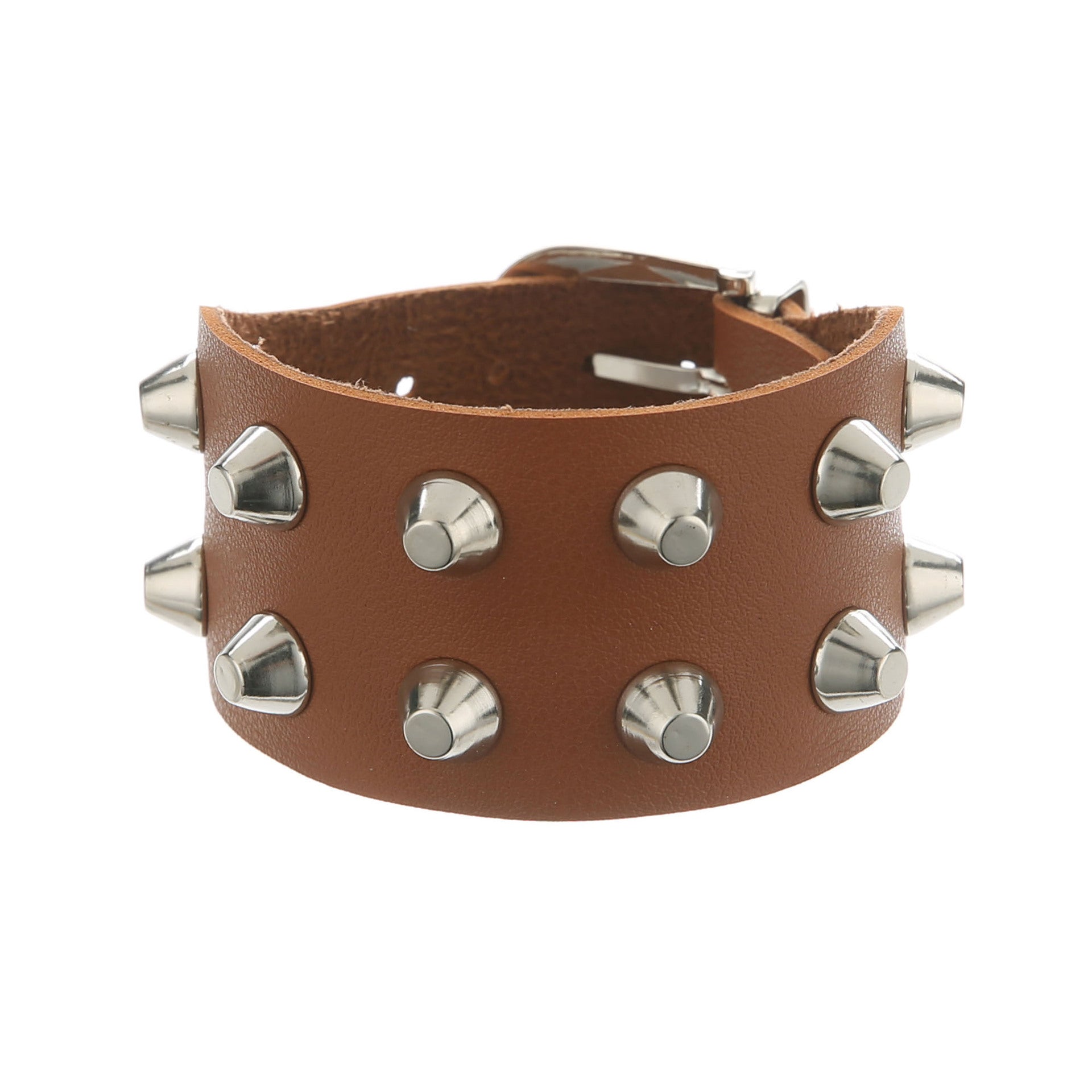 Metal Rock Double Row Flat Rivet Bracelet PU Bracelet