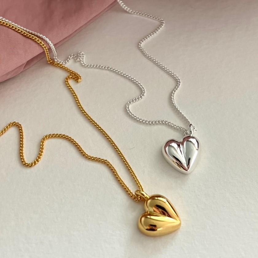 Collar Sencillo de Corazón Amoroso 925 en Plata de Ley con Adorno de Oro Tridimensional INS para Mujer
