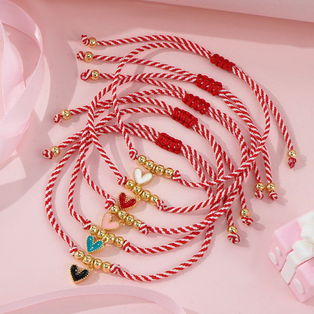 Kupferperlen-Tropföl Kupfer Pfirsichherz Rot-Weiß-Seilarmband