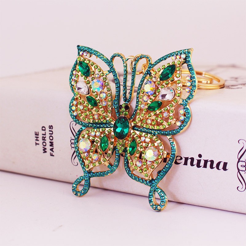 Llavero de mariposa de metal con diamantes de imitación, colgante pequeño