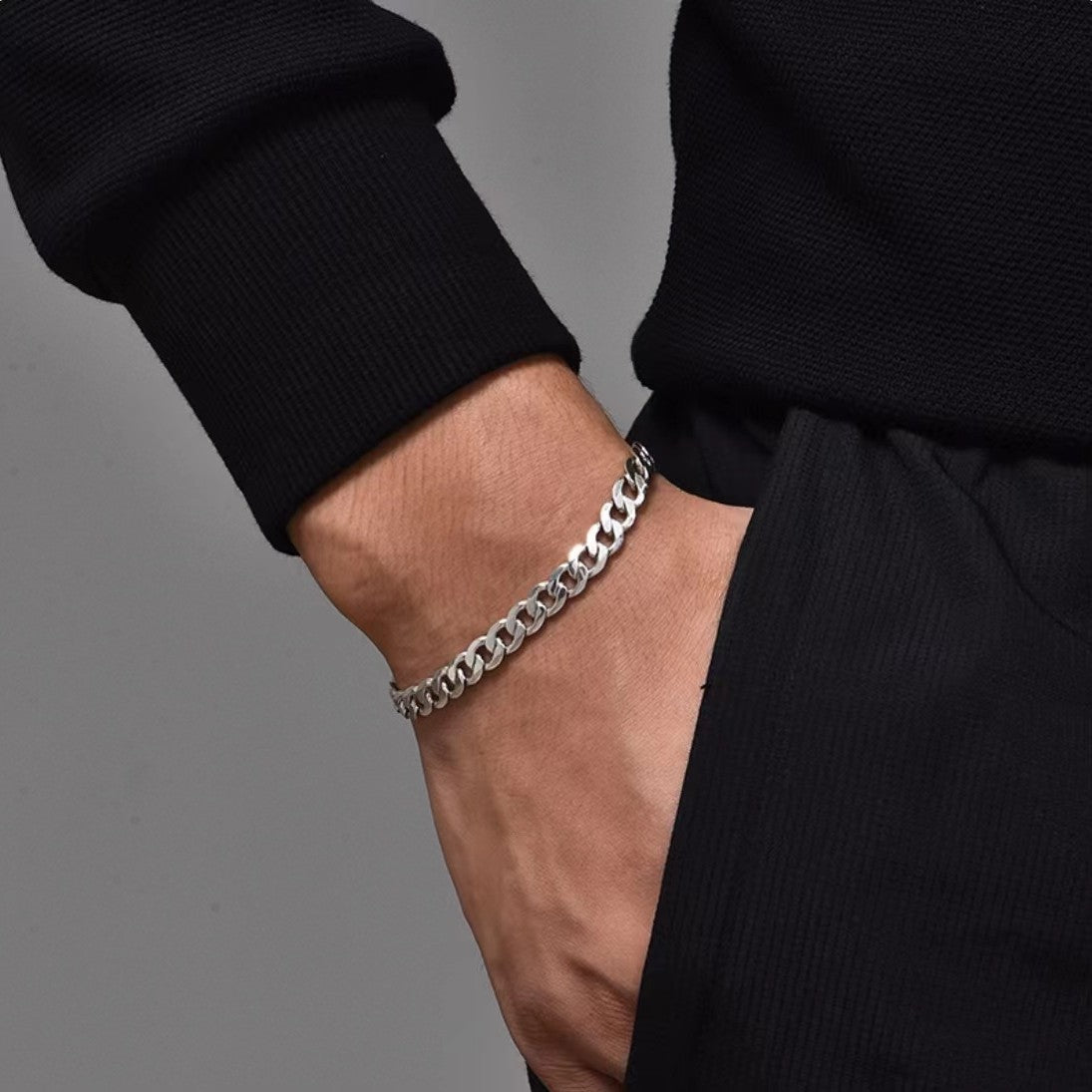 Pulsera de marca de moda urbana para hombre con cadena cubana de plata esterlina 925 y personalidad