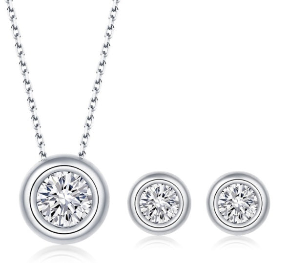 Rundes Kuchenform-Schmuckset aus S925 Sterlingsilber mit Moissanit-Einlagen