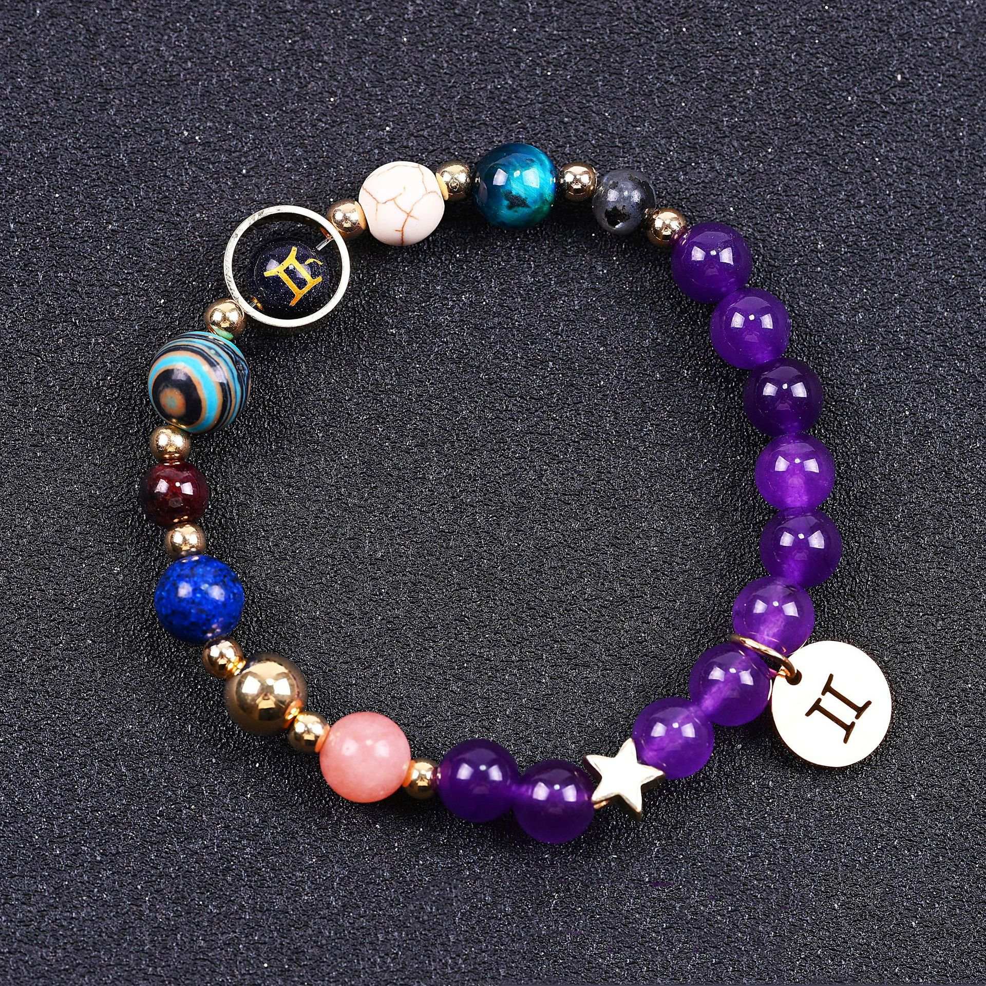 Twelve Constellations Bracelets Amethyst Blue San Constellation Lettering