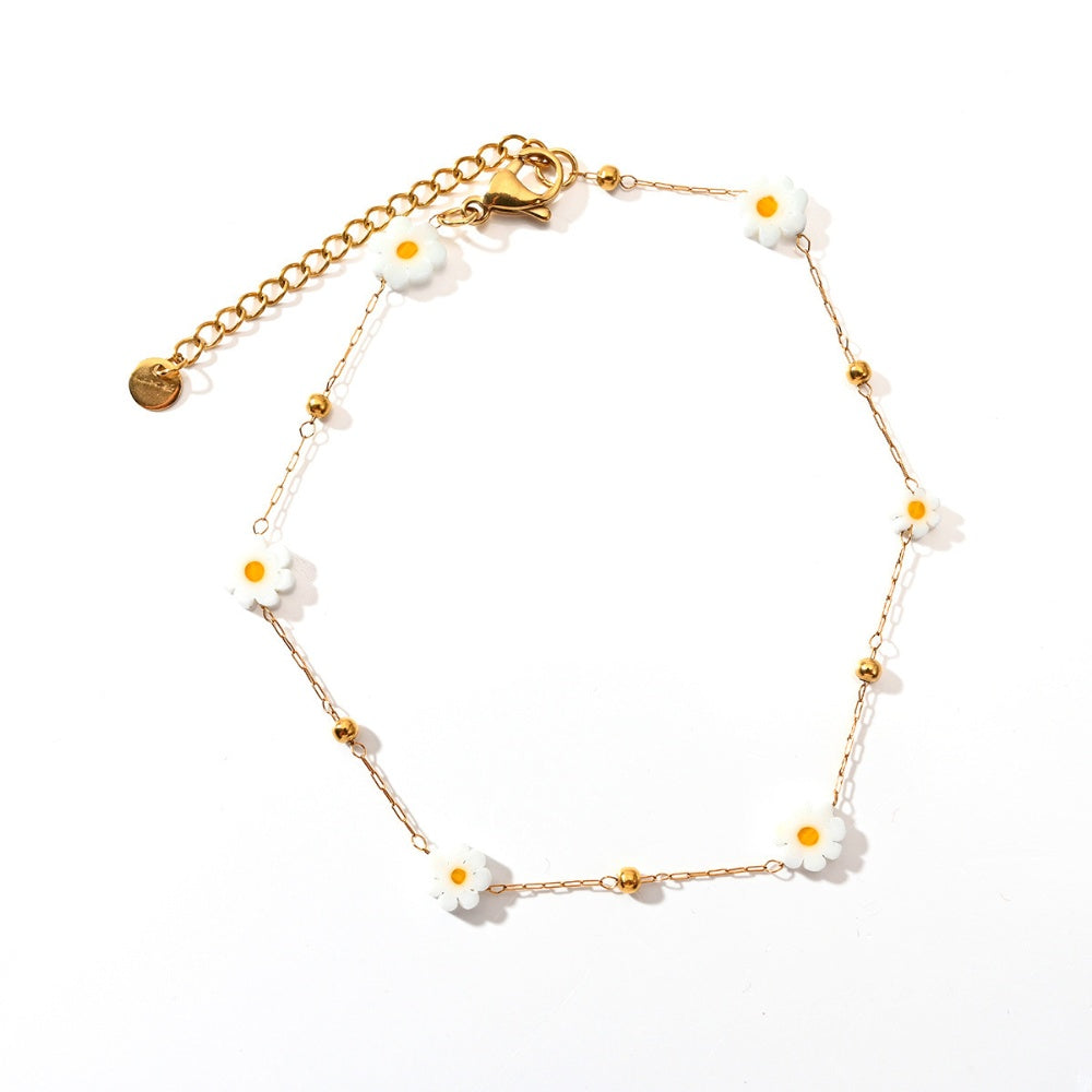 Tobillera de acero titanio con piedra natural irregular de moda