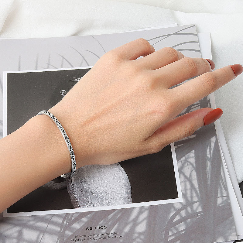 Sterling Silver Vintage Charm Bracelet Bangle For Women