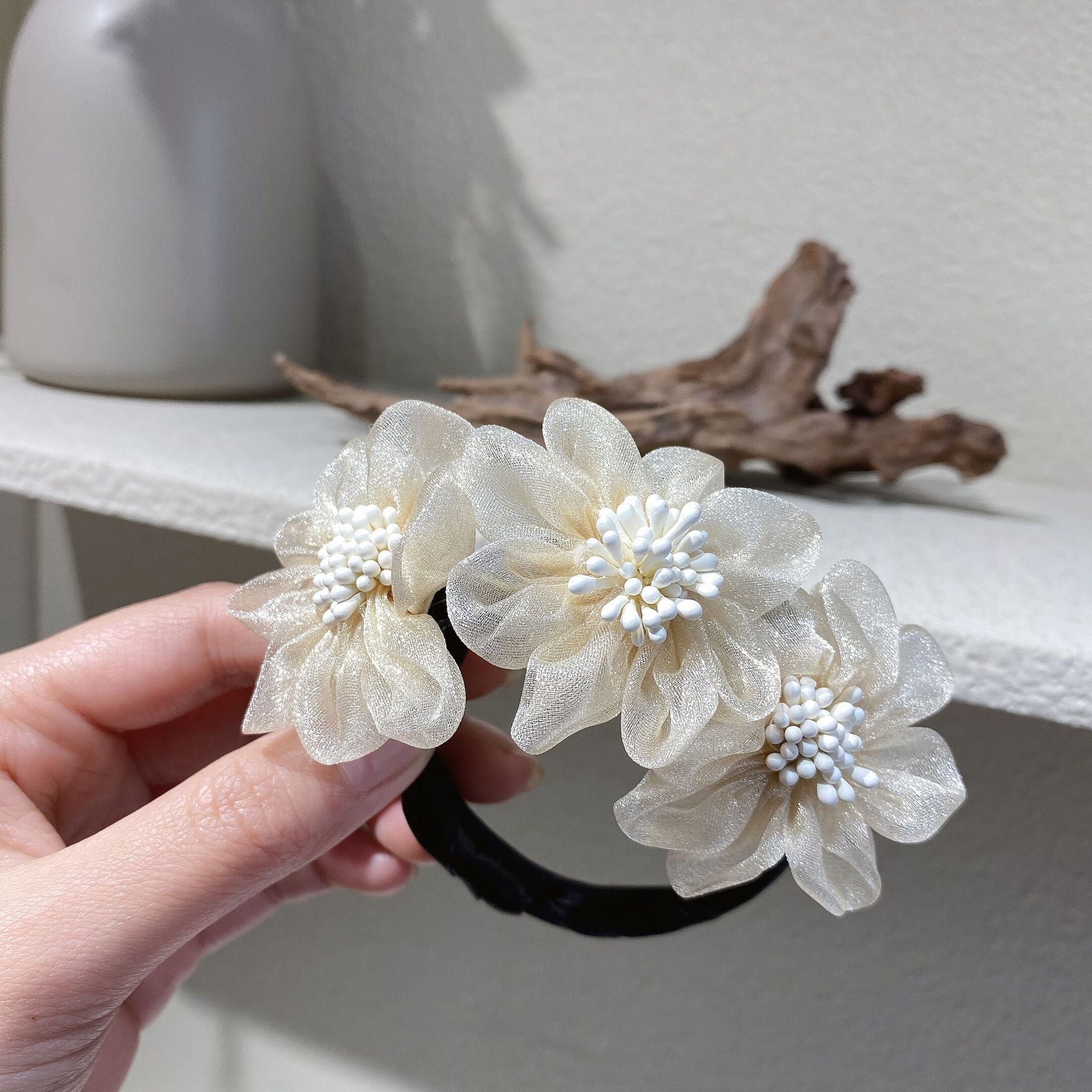 Conjunto de pelo de cristal con perlas y flores de Xiaoxiangfeng