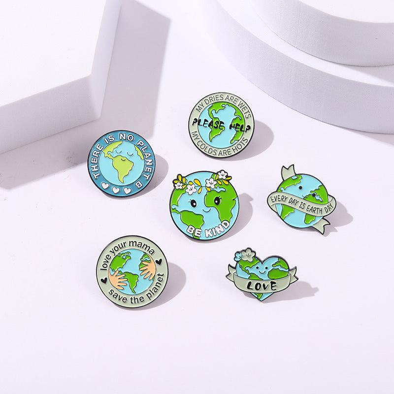 Broche creativo con forma de Tierra de dibujos animados para proteger el planeta