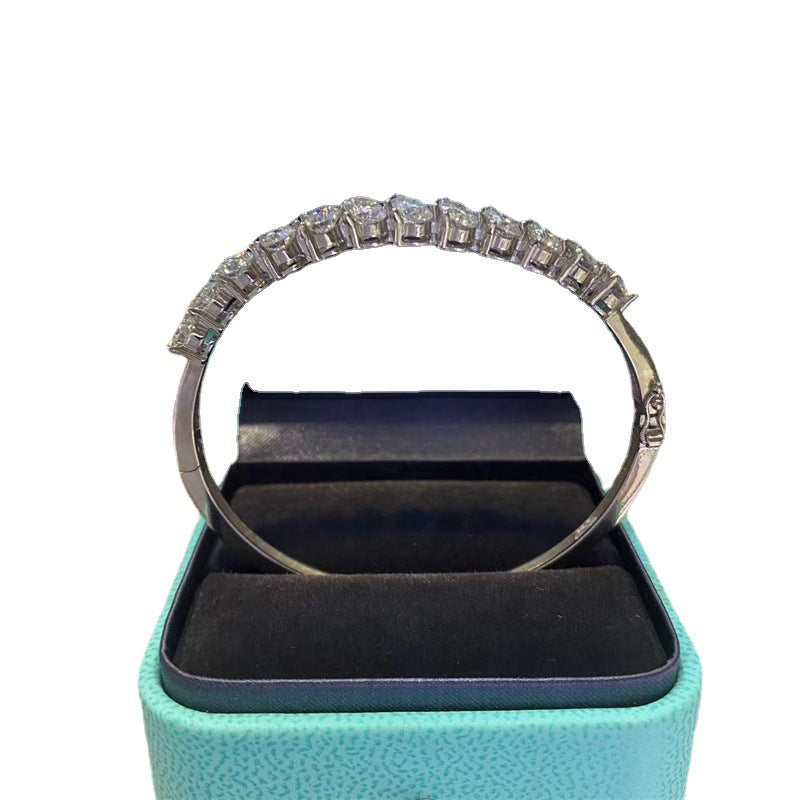 D-Farb-Moissanit-Vollbesetztes-Diamantarmband, vierzackig, runder Diamant