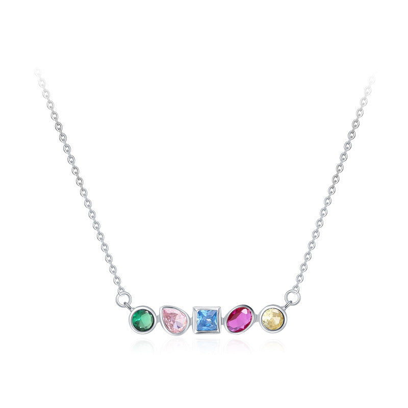 S925 Silver Rainbow Zircon Geometric Design Square Necklace