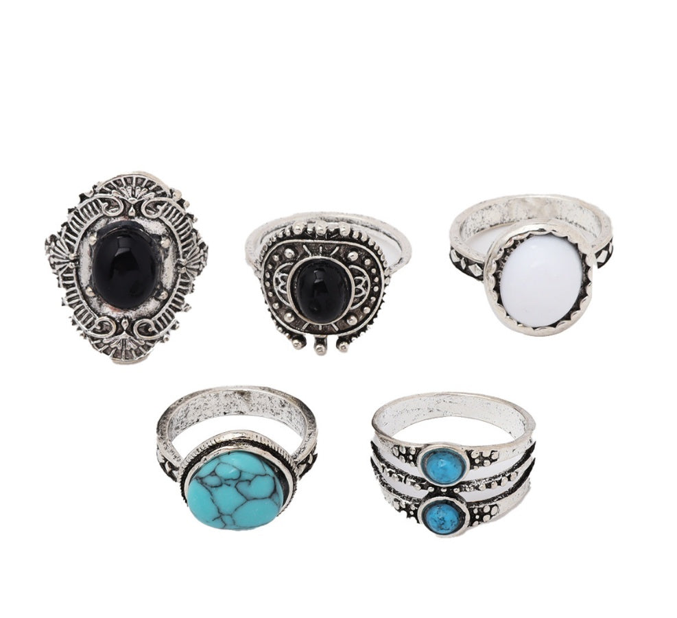 Böhmischer Retro-Ethno-Stil, eingelegter schwarzer Edelstein, Opal, Türkis, Gelenkring